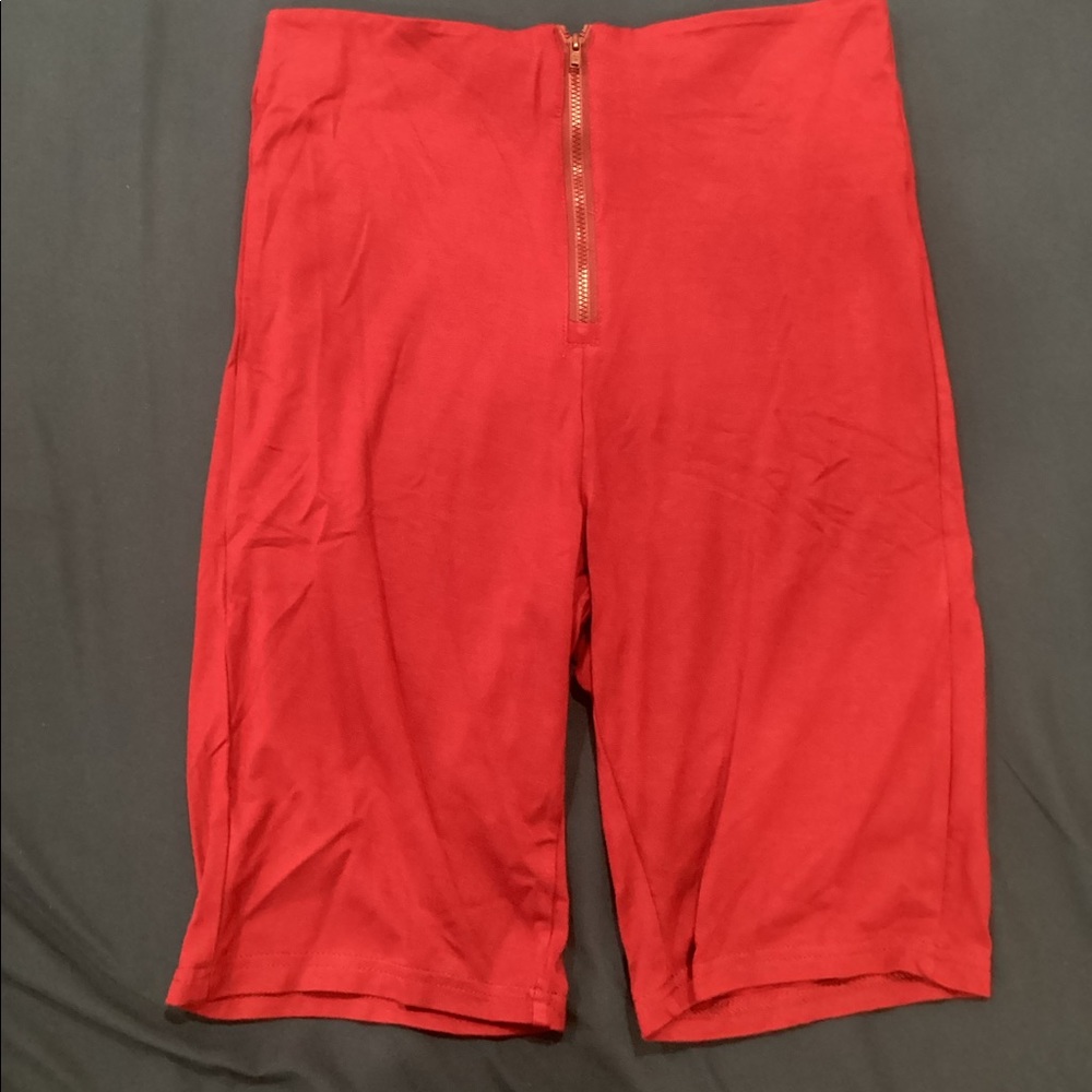 Red shorts with zipper